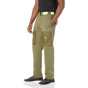 New Champion Men US XS Olive Fleece Pants Patch Pockets Sport Warm Joggers